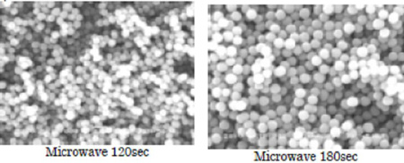 【写真2】マイクロ波照射時間による粒径の比較