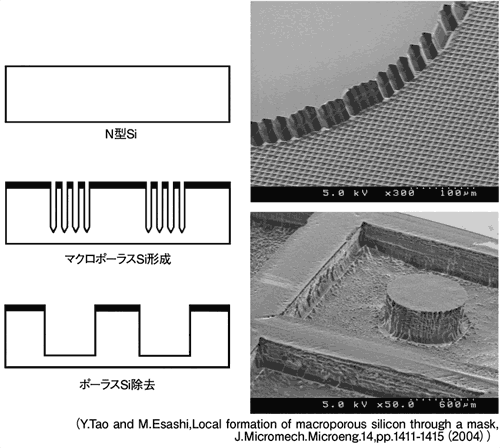 図2　マクロポーラスSiによる高アスペクト構造の製作